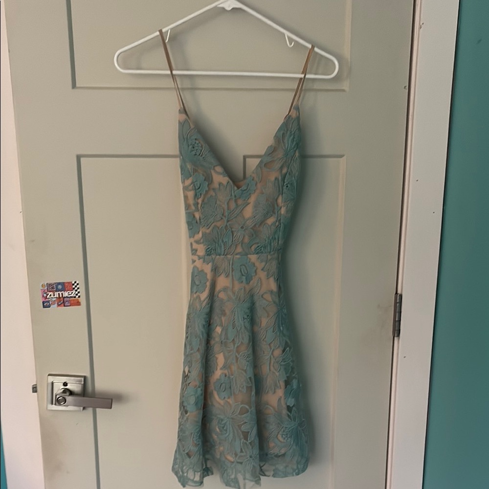 Forever 21 Green and Gold Spaghetti Strap Mini Dress